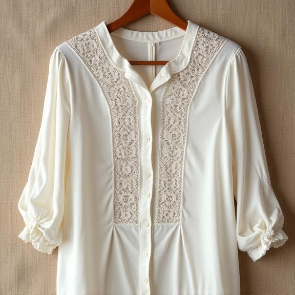 Blusa de algodão com painéis de renda vintage.