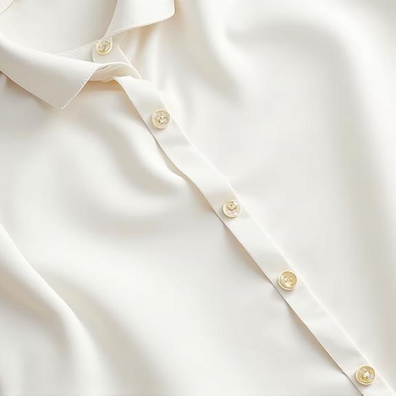 Camisa de seda branca com botões de madrepérola.