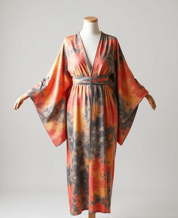 Kimono fluido com um estampado abstrato exclusivo.